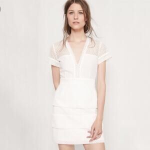 Maje White Mesh Overlay Short Sleeve Shift Dress Size Small